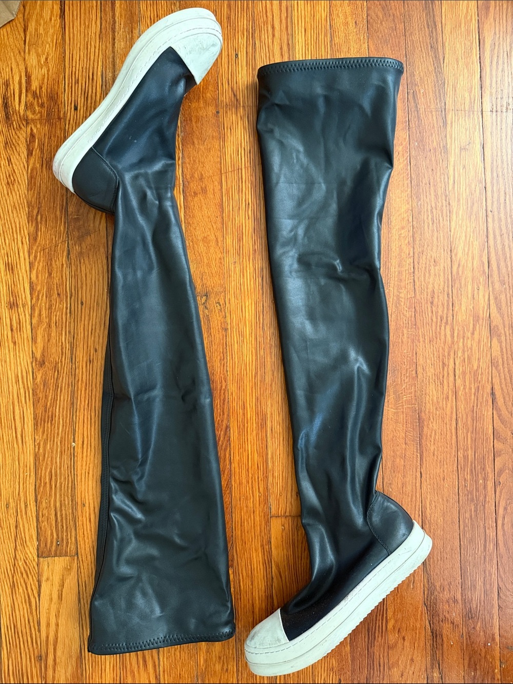 Over-the-Knee Black Stretch Leather Sneakers - Women
